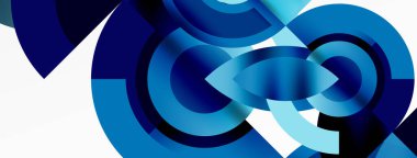 Sıvı beyaz arka planda simetri tasvir eden Azure, Aqua, Gas ve Electric Blue dairelerinin sanatsal bir deseni.