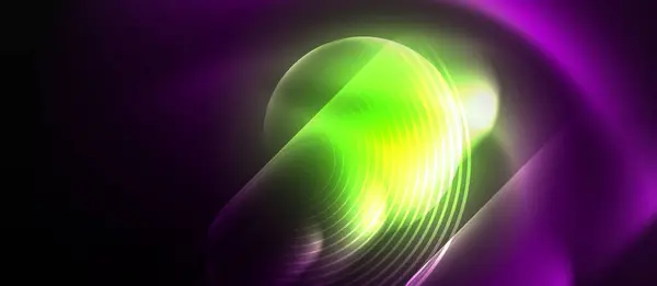 Neon Grön Och Gul Glödande Cirkel Levande Lila Bakgrund Skapar — Stock vektor