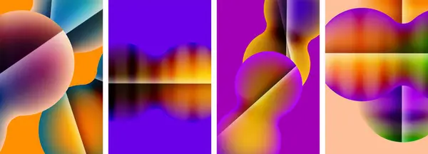 Ett Levande Collage Med Fyra Färgglada Abstrakta Målningar Med Nyanser — Stock vektor