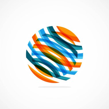 Temiz beyaz arka planda elektrik mavisi ve turuncu çizgili renkli bir kürenin yer aldığı canlı bir sanat eseri. Bu resim geometrik şekilleri ve kalın renkleri büyüleyici bir şekilde birleştirir.