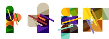 Dikdörtgenler, üçgenler ve elektrik mavisi, morumsu, mor ve menekşe renkleri içeren renkli geometrik şekiller içeren canlı bir sanat eseri. Dinamik ve modern marka yazı tipi