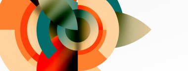 Renkli daireler ve beyaz arkaplanda üçgenler içeren canlı geometrik desen. Sanata yakın çekim, yaratıcılığı ve modern tasarımı sembolize ediyor