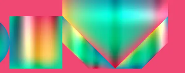 エレクトリックブルー マゼンタ その他の色の色合いの対称的なパターンは ピンクの背景に虹色のオブジェクトのぼやけたイメージを形成します — ストックベクタ