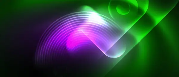 Mesmerizing Visual Effect Lighting Featuring Glowing Green Purple Wave Dark — Stock Vector
