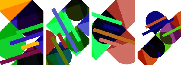 Painting Showcasing Geometric Pattern Colorful Shapes Triangles Rectangles Electric Blue Vecteur En Vente
