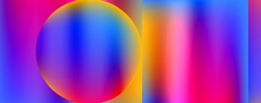 Elektrik mavisi ve morumsu renklere sahip canlı sanat merkezi çember etrafında simetrik bir desen oluşturuyor. Kalın yazı tipi ve grafikler dinamik enerjiye eklenir