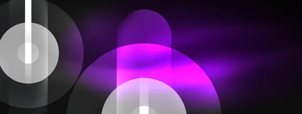 在黑色的背景上 紫色的花瓣状的光在一个完美的圆形中闪烁着 形成了一个对称的迷人的娱乐节目 带有洋红色和蓝色的暗示 — 图库矢量图片