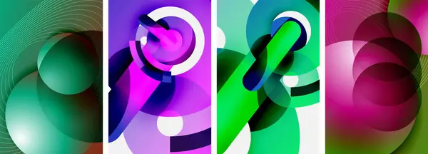 Collage Vibrant Quatre Cercles Violet Violet Rose Bleu Électrique Sur — Image vectorielle