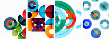 Çeşitli renkli çemberler beyaz arka planda görsel olarak çekici bir model oluşturarak, sanat ve tasarımdaki geometrik şekillerin güzelliğini gözler önüne seriyor.