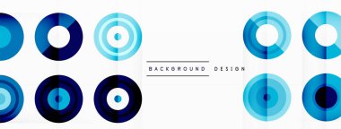 Beyaz bir zemin üzerinde, bilimsel bir logoyu andıran elektrik mavisi daireler desenli grafikler. Çemberlerin boyutları değişiyor ve ilginç bir görsel etki yaratıyor.