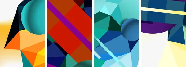 Four Different Colored Geometric Shapes Azure Triangle Magenta Rectangle Aqua — Stock Vector