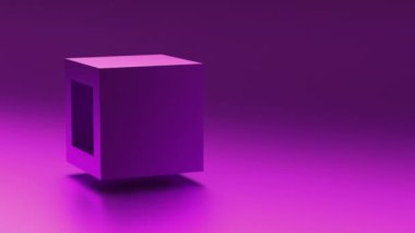 Metalik 3 boyutlu dikdörtgen şekil. 3d geometrik şekil döndürme döngüsü animasyonuna sahip tekno metal parlak minimal arkaplan