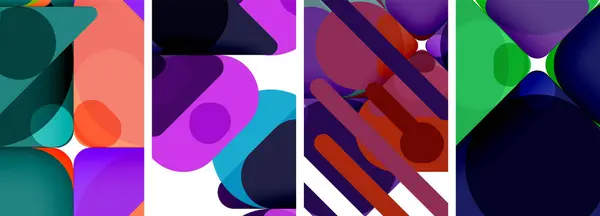 Collage Vibrant Quatre Motifs Colorés Dans Des Tons Violet Magenta — Image vectorielle