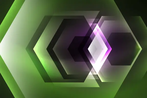 Violet Glowing Hexagon Purple Light Emitting Green Background Pattern Creates — Stock Vector