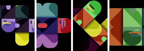 Ensemble Quatre Images Colorées Avec Les Lettres Haute Qualité — Image vectorielle