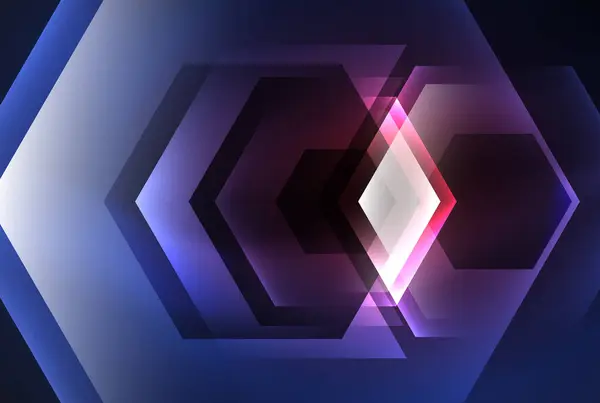 Elektrisk Blå Glödande Hexagon Med Lila Nyans Sticker Mot Mörk — Stock vektor