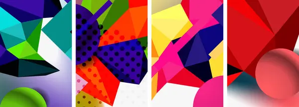 Eine Collage Farbenfroher Geometrischer Formen Auf Weißem Hintergrund Stockvektor