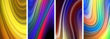 Beyaz arka planda mor, mor, morumsu ve elektrik mavisi kıvrımlı renkli bir görüntü büyüleyici bir desen yaratıyor.