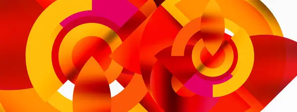 Vibrant Orange Background Featuring Colorful Circles Arrows Creates Dynamic Visual — Stockvektor