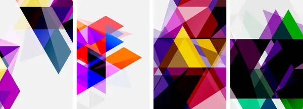 Vibrant Collage Featuring Colorful Triangles Purple Violet Magenta Hues White Stock Illustration