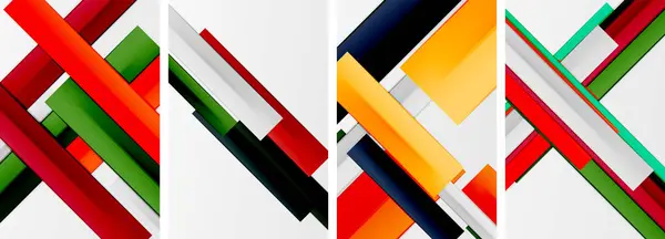 Vibrant Painting Featuring Set Four Colorful Geometric Lines Rectangle Triangle Illustrazione Stock