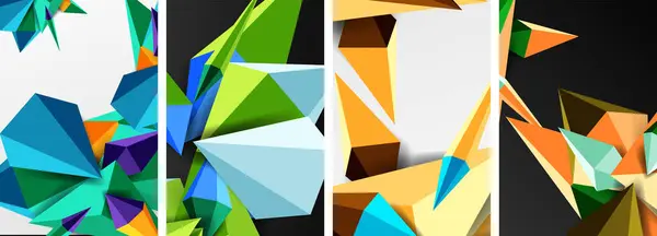Kreativní Koláž Představující Čtyři Různé Barevné Trojúhelníky Černém Pozadí Zobrazující — Stockový vektor
