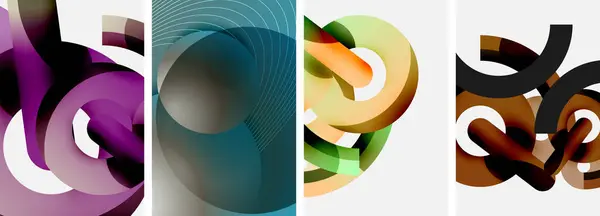 Dynamisk Komposition Med Ett Collage Fyra Olika Färgade Virvlar Elektrisk — Stock vektor