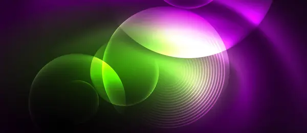 明亮的紫色 洋红色和蓝色的色彩在黑暗的背景上形成了一个耀眼的绿色和紫色圆圈的视觉图案 类似于液体艺术 图库插图