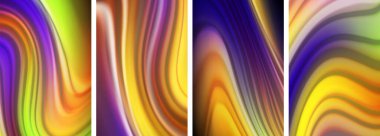 Beyaz arka planda mor, morumsu ve elektrik mavisi tonlarında dört kıvrımlı canlı ve renkli desen görsel olarak çarpıcı bir sanat eseri yaratıyor.