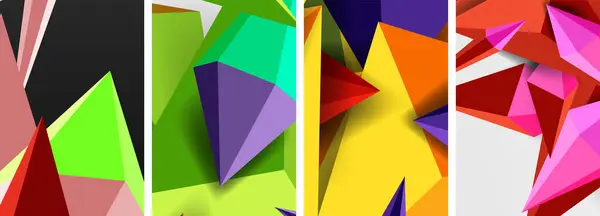 Pezzo Arti Creative Con Collage Quattro Triangoli Colorati Diversi Uno — Vettoriale Stock