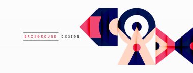 Mavi, mavi, üçgen, dikdörtgen ve desenli bir daireyi gösteren bir el hareketi içeren renkli geometrik bir tasarım. Canlı renklerde modern bir sanat logosu.