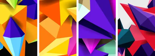 以紫色 紫色和洋红色为色调的四个不同颜色的三角形的创造性排列的拼贴 在白色背景上形成对称的构图 免版税图库矢量图片