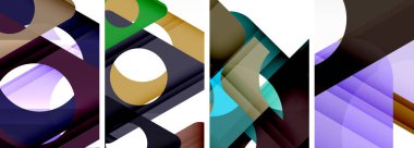 Çember, dikdörtgen ve bitkiler gibi canlı nesnelerin bir çeşitliliği beyaz bir arkaplan üzerinde düzenlenerek, renk ve desenlere odaklı görsel olarak çekici bir sanat eseri oluşturulur.