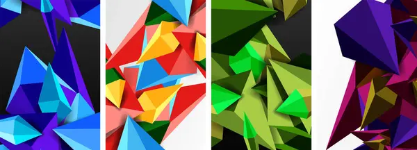 Рядок Чотирьох Трикутників Різних Кольорах Створює Візуально Вражаючий Візерунок Нагадує — стоковий вектор