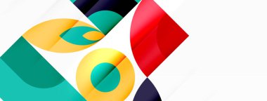 Daireler, kareler ve üçgenler içeren canlı bir geometrik desen. Beyaz bir arkaplanda elektrik mavisinin tonları ve tonlarında. Renkli ve göz alıcı bir tasarıma sahip yakın çekim sanatı