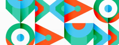 Beyaz zemin üzerinde gök mavisi, su ve elektrik mavisi renkleri bulunan, üçgen, dikdörtgen, ok ve daireler şeklinde sanatsal bir tekstil tasarımı.