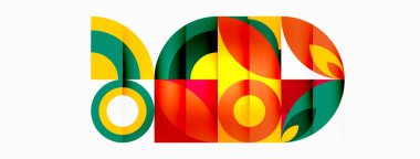 Renkli ve gölgeli, ortasında beyaz bir daire olan, beyaz arkaplanlı, sanatsal bir logo. Dikdörtgen yazı tipi bu grafik sembolüne modern bir dokunuş ekler