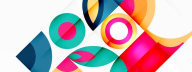 Beyaz arkaplanda renkli geometrik şekiller var. Yüksek kalite