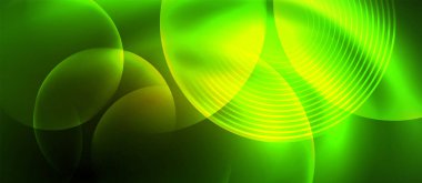 Karanlık bir arka planda parlayan elektrik halkaları karasal bitkilerdeki su damlacıklarına benziyor. Renkli ve gölgeli simetrik desenler, çimenlerin yakın çekimine benziyor.