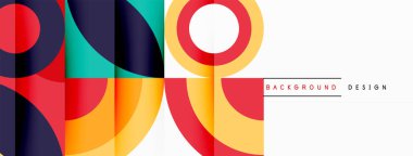 Daireleri ve kareleri elektrik mavisi olan renkli geometrik desen modern sanatı sembolize ediyor. Dikdörtgenler ve üçgenler bayrak benzeri bir tasarım oluşturur