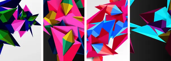 Mosaik Dreiecke Plakat Geometrische Abstrakte Hintergrund Set — Stockvektor