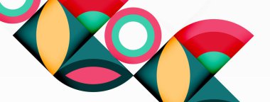 Beyaz arkaplanda simetrik bir dizayn içinde renkli daireler ve üçgenler içeren sanatsal bir tekstil modeli. Canlı elektrik mavi elementler bu geometrik sanata modern bir dokunuş ekler.