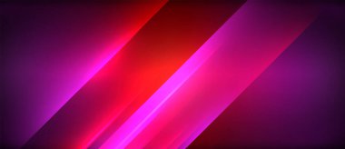 Canlı bir arka planda mor ve morumsu çizgiler parlak köşeli çizgiler oluşturarak elektrik mavisi ve pembe renklerin renkliliğini vurguluyor.
