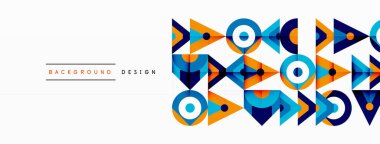 Üçgenler, dikdörtgenler, daireler ve elektrik mavisi oklar içeren canlı bir geometrik desen. Logolar, grafikler ve modern bir sanat fontu ile markalaşma için ideal