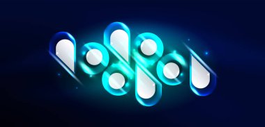 Soyut arkaplan parlayan neon ışıklı geometrik şekiller. Duvar kağıdı, bayrak, arkaplan, kart, kitap illüstrasyonu, iniş sayfası için uzay kozmik ya da sihirli enerji vektör duvar kağıdı