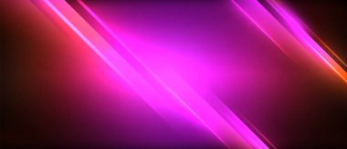 Pembe ve turuncu renkli canlı bir çizgi, koyu bir arkaplan üzerine aydınlatılmış, neon görsel efekt desenini andıran, eflatun ve elektrik mavisi ipuçlarıyla çarpıcı bir renk yaratıyor.