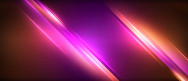 Canlı bir mor ve turuncu neon çizgisi, koyu bir arkaplanda bir görsel efekt oluşturur. Mavi, mor ve pembe renklerin karışımına benzer.
