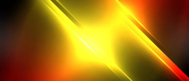 Işık saçan çapraz bir çizgi kırmızı, sarı ve siyah bir zemin üzerinde parlayarak günbatımında gökyüzünü hatırlatan çarpıcı bir sanat eseri oluşturur.