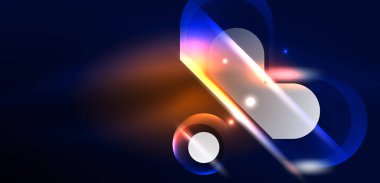Soyut arkaplan parlayan neon ışıklı geometrik şekiller. Duvar kağıdı, bayrak, arkaplan, kart, kitap illüstrasyonu, iniş sayfası için uzay kozmik ya da sihirli enerji vektör duvar kağıdı
