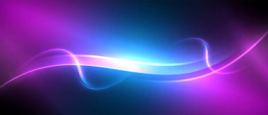 Mor bir zemin üzerinde elektrik mavisi ve neon mor dalgaların karışımından oluşan büyüleyici bir su esintisi uzay benzeri grafiklerle çarpıcı bir görsel şablon yaratıyor.